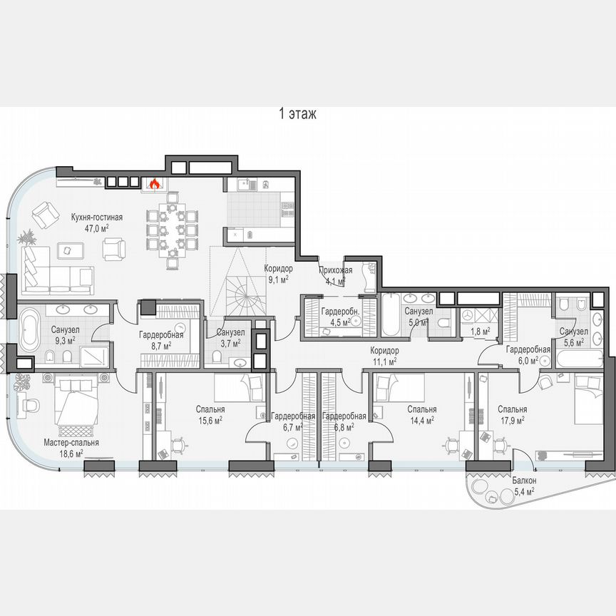 4-к. квартира, 202,2 м², 14/14 эт.