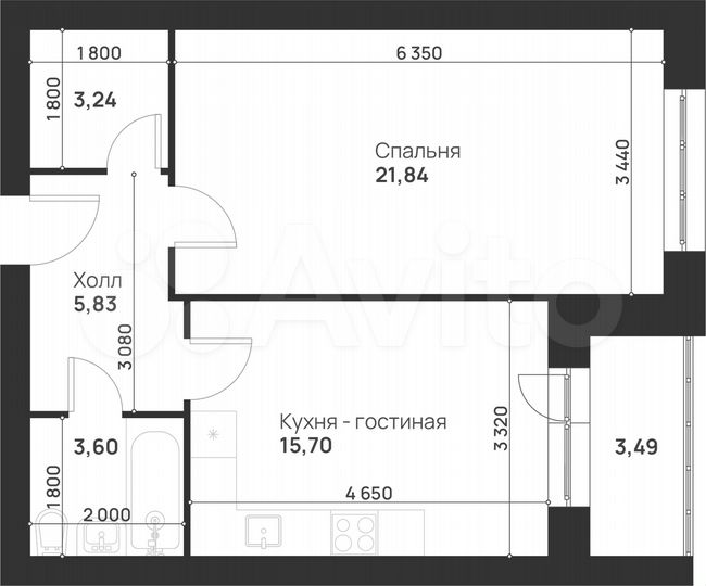 1-к. квартира, 53,7 м², 2/5 эт.