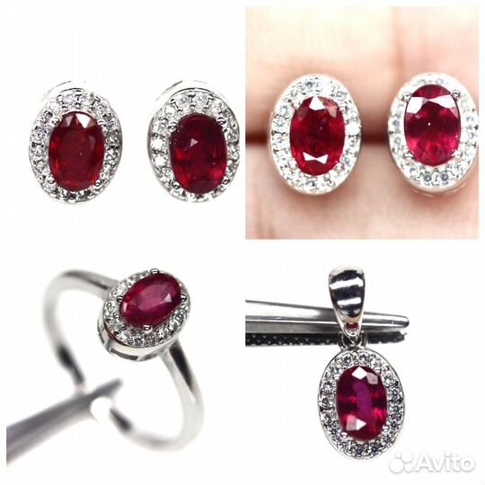 Серьги, кольцо р.17,0, кулон серебро рубин С395