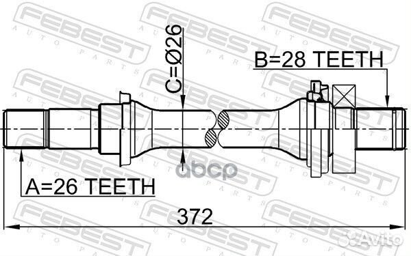 Полуось правая 28x372x26 (KIA shuma II/sephia I