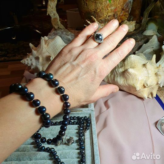Черный жемчуг павлин комплект украшений