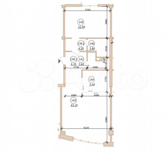 2-к. квартира, 95,3 м², 1/10 эт.