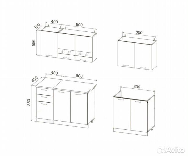 Кухня Дуся 2.0 м дуб бунратти / цемент