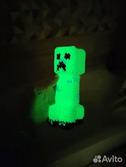 Майнкрафт крипер игрушка вязаная светится в темнот