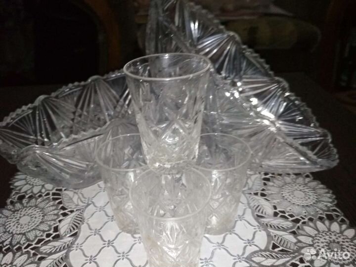 Хрусталь, вазочки, ладьи, стаканы