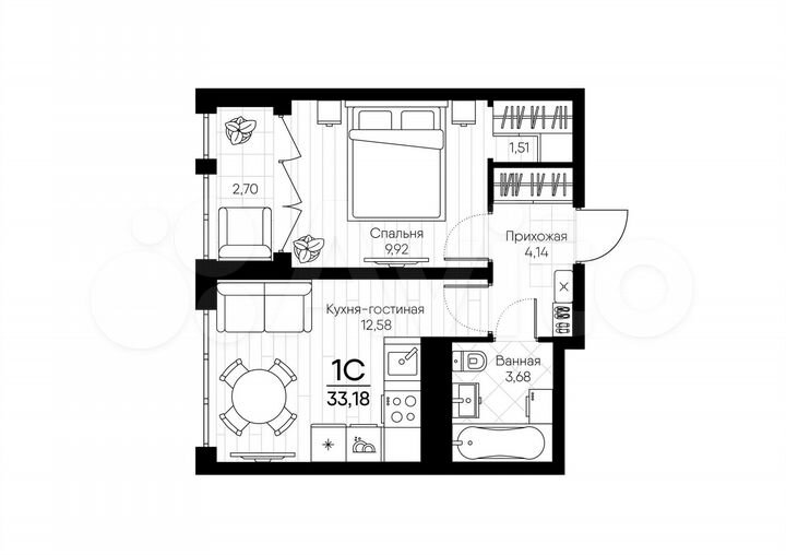 1-к. квартира, 33,2 м², 10/18 эт.