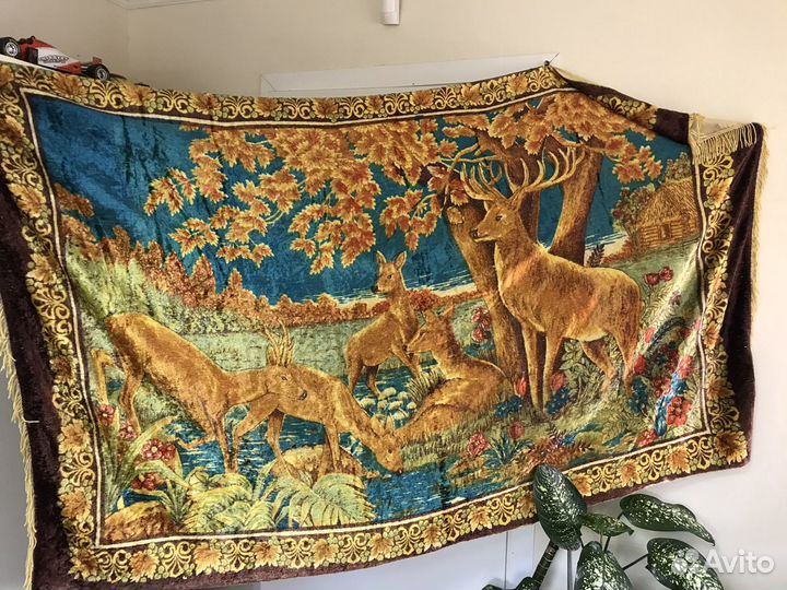 Ковер настенный олени. Плюш, велюр СССР винтаж