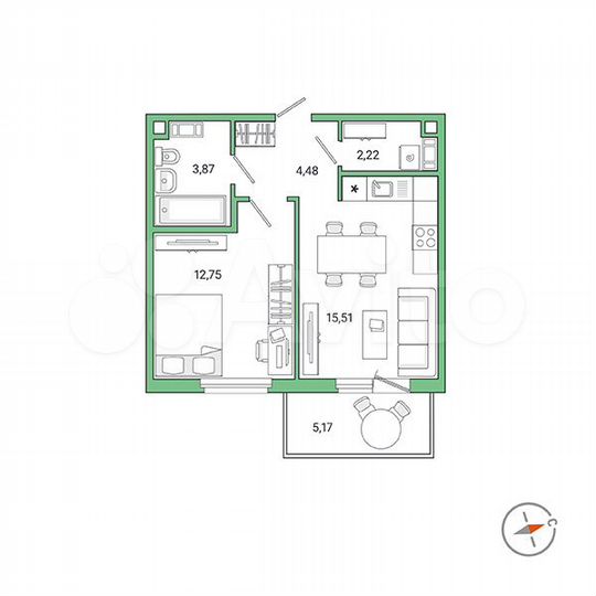 1-к. квартира, 40,4 м², 8/9 эт.