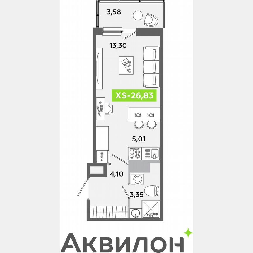Квартира-студия, 26,8 м², 10/12 эт.