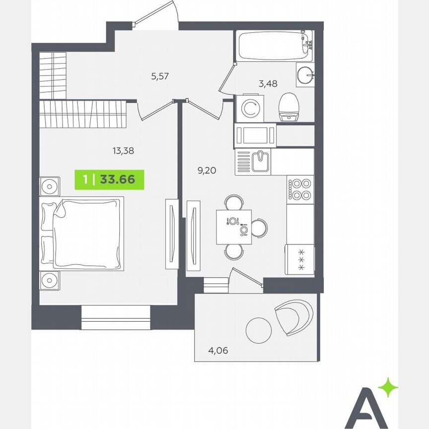 1-к. квартира, 33,7 м², 8/12 эт.