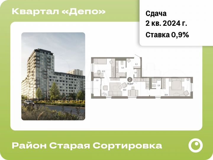 2-к. квартира, 77,3 м², 11/17 эт.