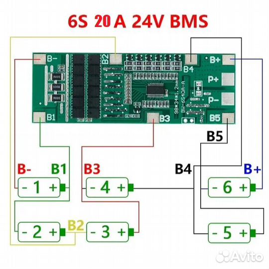 Плата заряда BMS 6S 20A с балансировкой