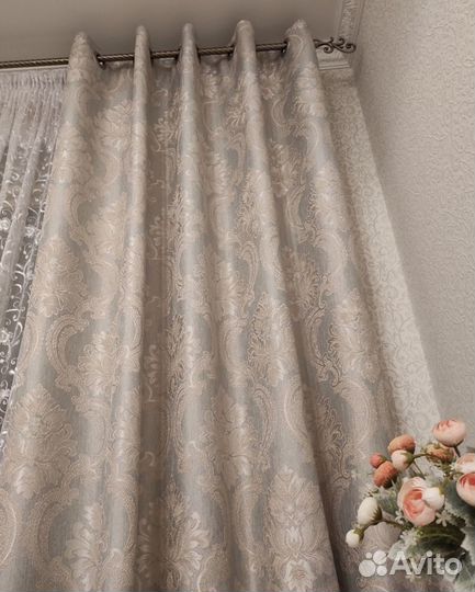 Шторы из льна жаккарда, серо бежевый цвет