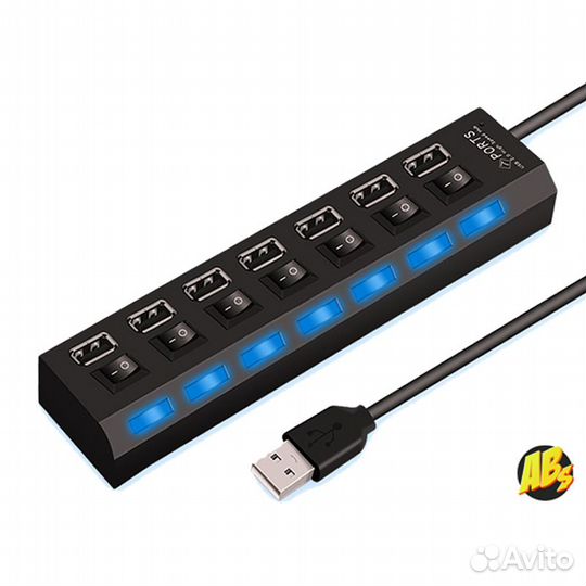 USB хаб на 7 портов с кнопкой включения новый