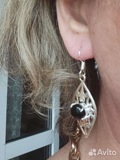 Серьги с черным ониксом