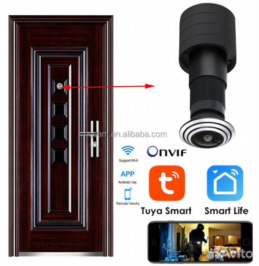 WI-FI IP видеоглазок Tuya Smart с записью по движ