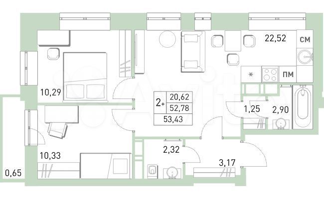 3-к. квартира, 53,4 м², 13/17 эт.