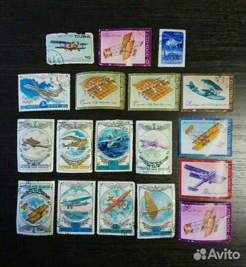 Марки (самолёты, космонавтика, СССР, Куба, 1970-е)