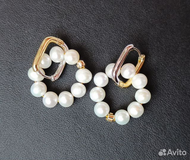 Серьги Конго натуральный Жемчуг и Лабрадор