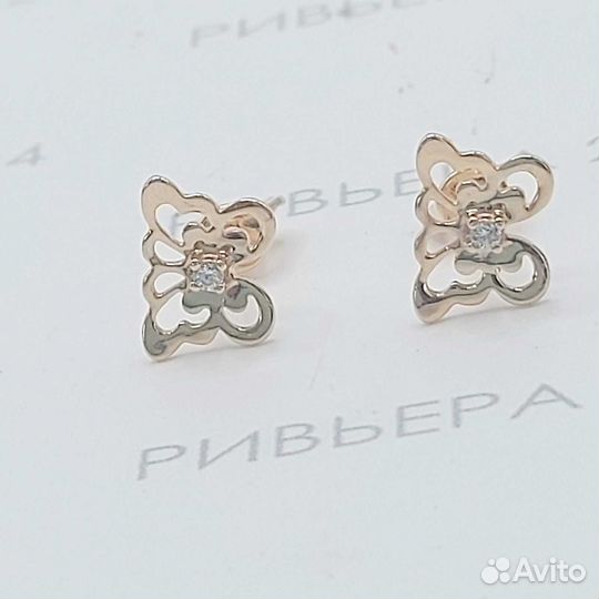 Золотые пусеты с фианитами 585 пробы 1.22 грамм