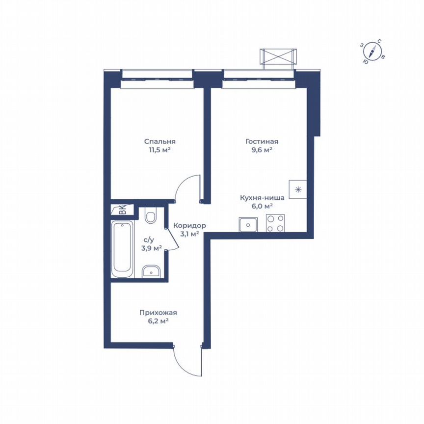 1-к. квартира, 40,3 м², 1/15 эт.