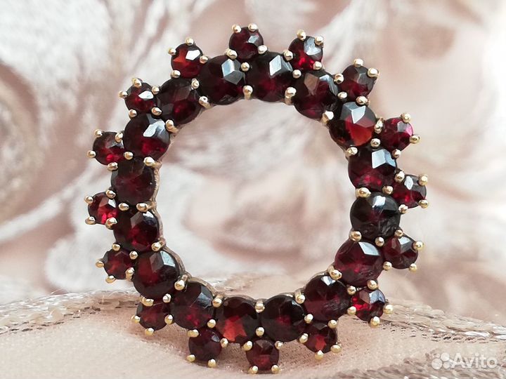 Старинная брошь с гранатами Первая пол 20 века