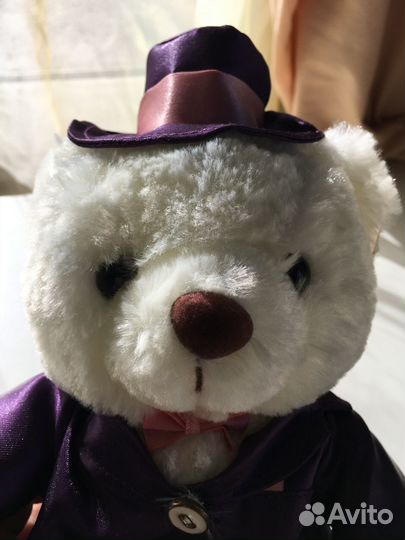 Свадебные мишки в фиолетовых костюмчиках