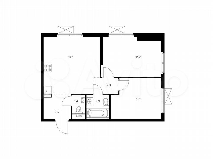 2-к. квартира, 52,2 м², 12/17 эт.