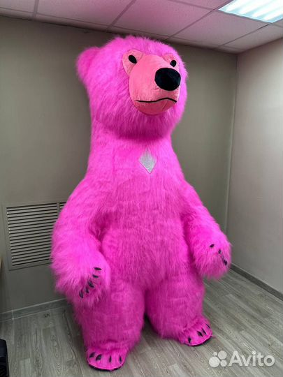 Надувной костюм медведя розовый, фуксия 2.6м
