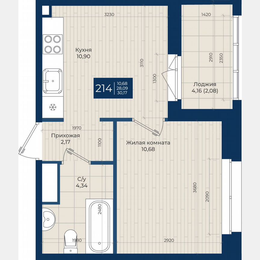 1-к. квартира, 30,2 м², 7/12 эт.