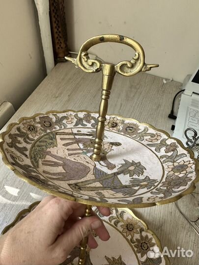 Ваза для фруктов Этажерка латунь