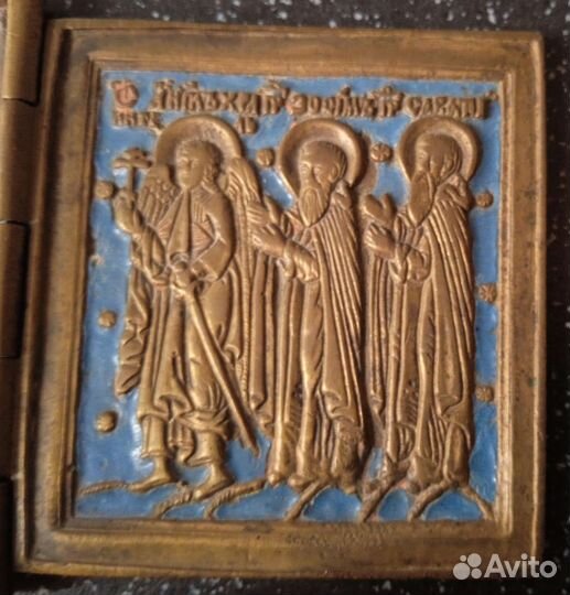 Икона Складень тройной Христос с предстоящими. 19в