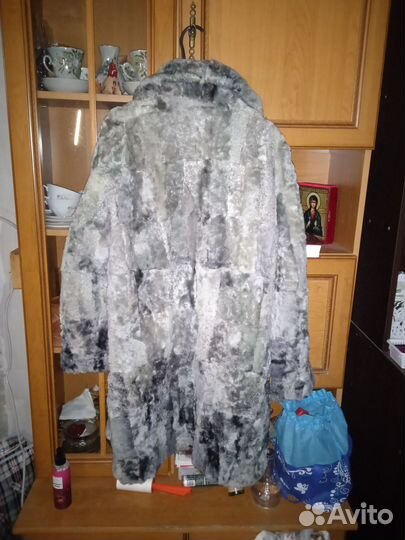 Шубка мутон, серо-голубая