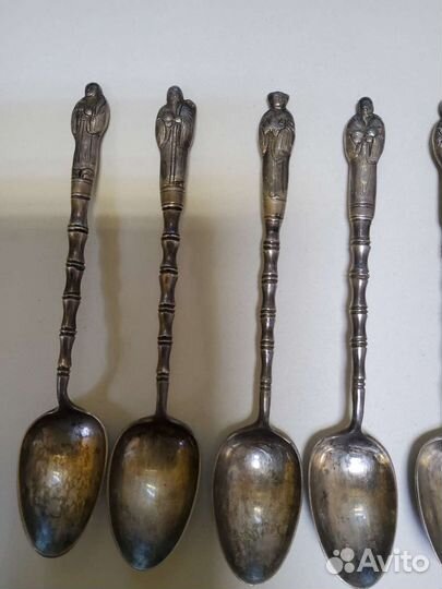 Ложки серебро 875 проба Старец Будда 6 шт