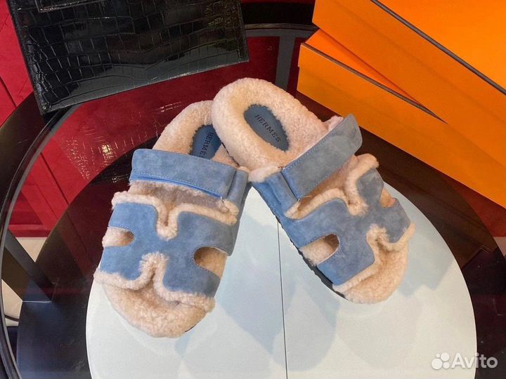 Шлёпанцы Hermes Chypre меховые