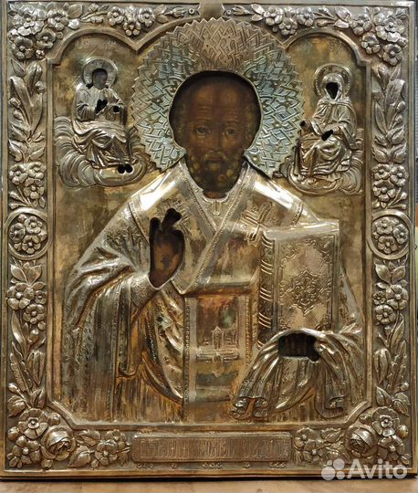 Икона Николай чудотворец в серебре