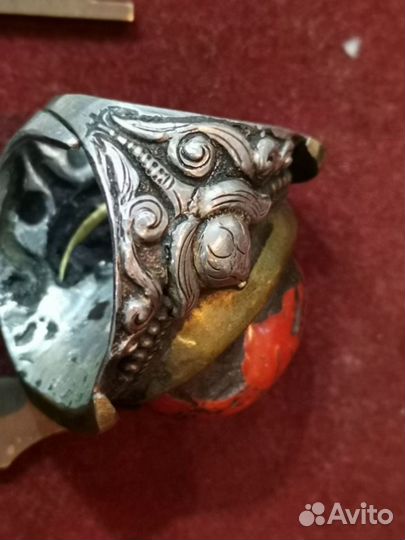 Серебряное кольцо.Старинная мужская печатка.Тибет