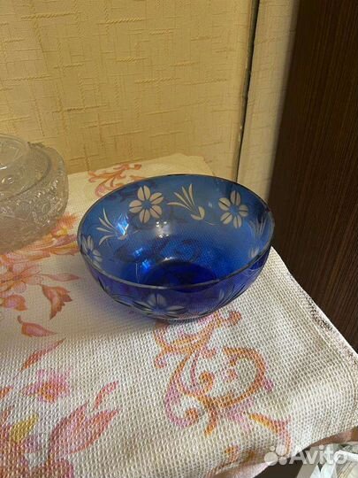 Ваза для фруктов цветное стекло СССР