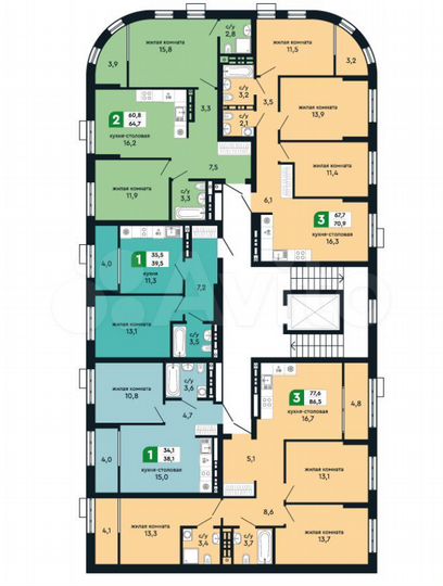 3-к. квартира, 86,5 м², 9/16 эт.