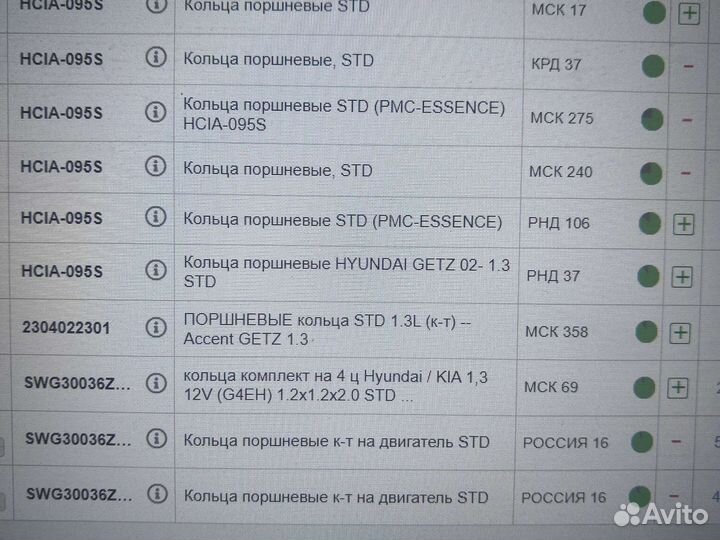Кольца поршневые hyundai G4EN