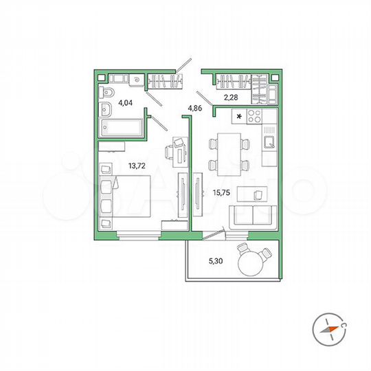 1-к. квартира, 42,2 м², 5/9 эт.