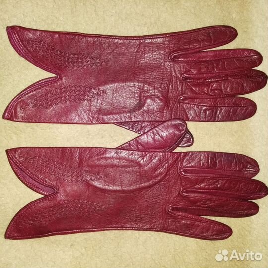 Перчатки женские кожаные бордовые