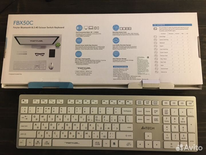 Беспроводная клавиатура A4Tech Fstyler FBX50C whit