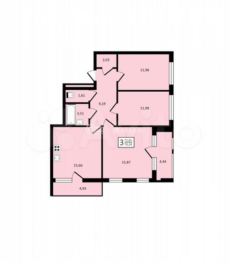 3-к. квартира, 76,2 м², 3/14 эт.