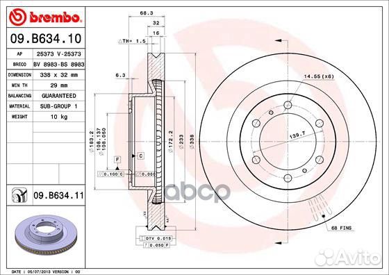 09.B634.11 диск тормозной передний Toyota Land