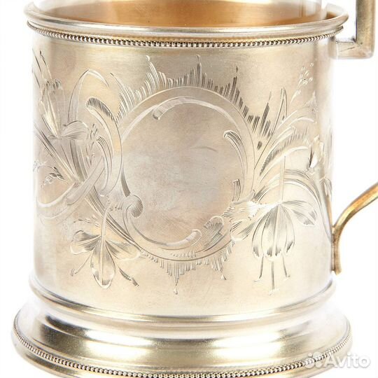 Серебряный подстаканник с медальоном 84 проба