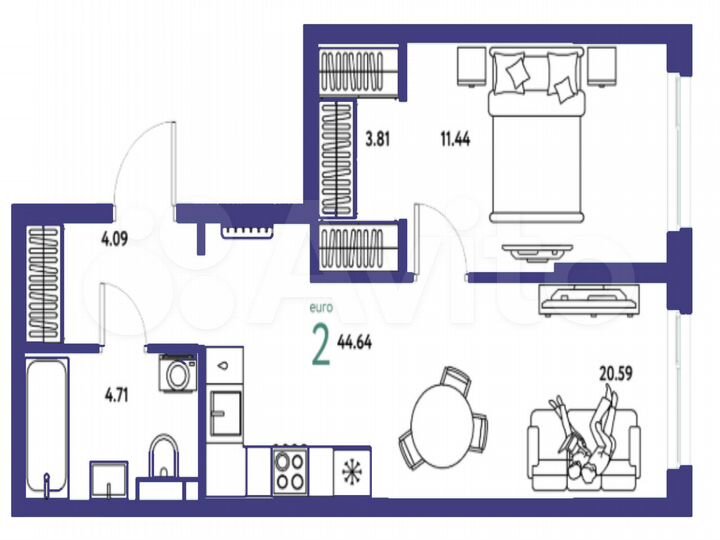 1-к. квартира, 44,6 м², 11/24 эт.