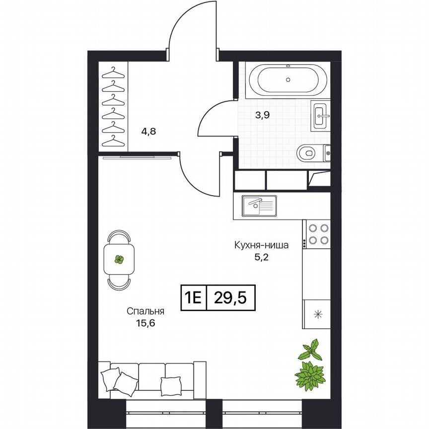 1-к. квартира, 29,5 м², 12/17 эт.