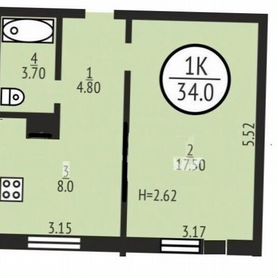 1-к. квартира, 34 м², 2/3 эт.