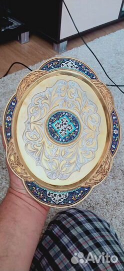 Серебряный, позолоченный набор для коньяка.Эмаль